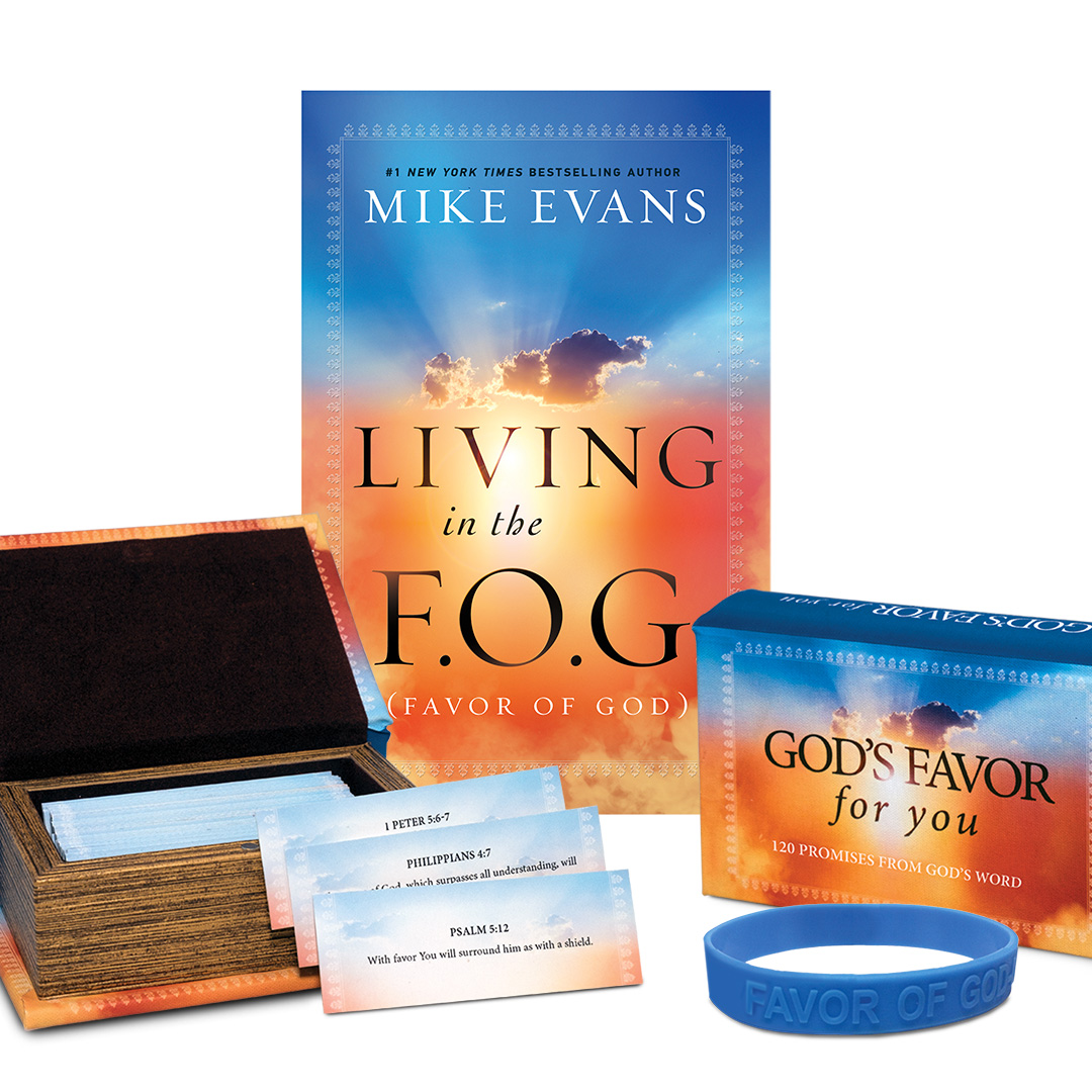 Favor of God Bundle includes Living in the F.O.G. Softcover Book, the F.O.G. Scripture Box plus the F.O.G. Wristband