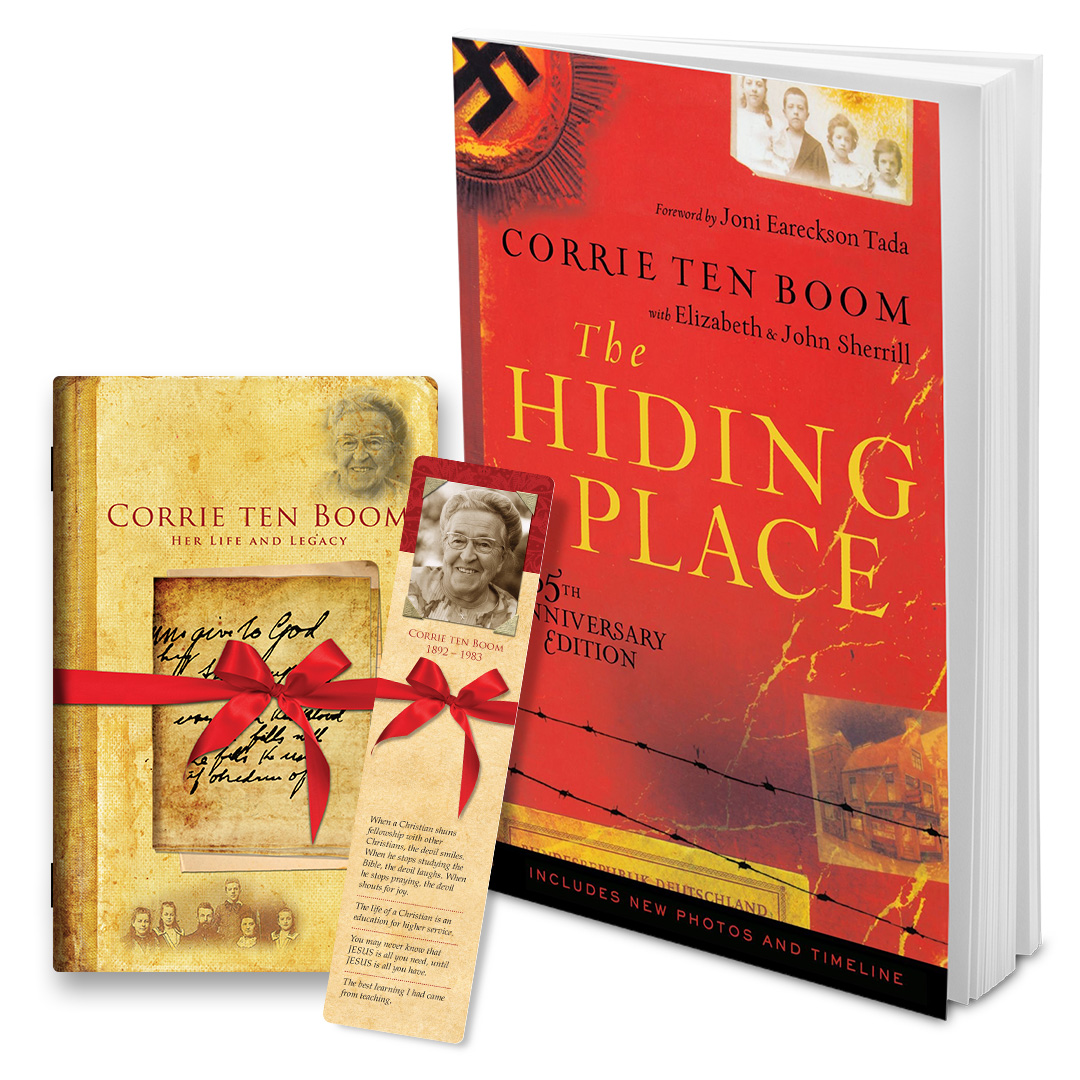 The Hiding Place Paperback Book, booklet, and bookmark