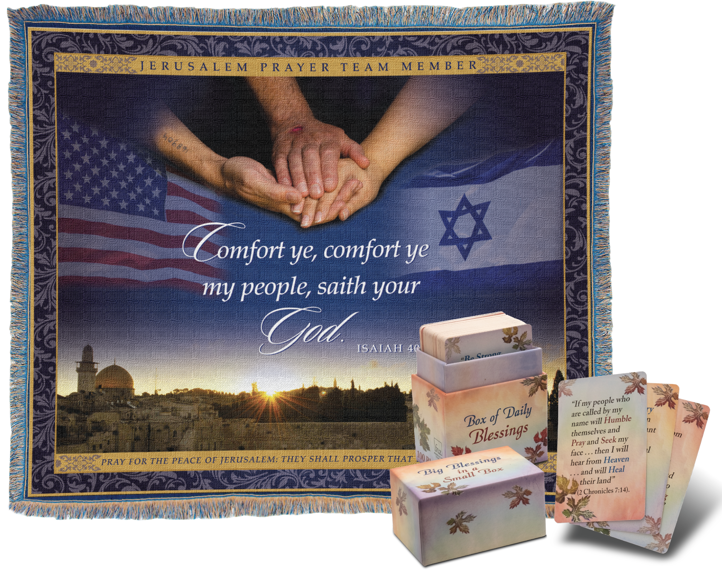 Daily Blessing Box of 100 Scriptures and a Comfort Ye My People Afghan
